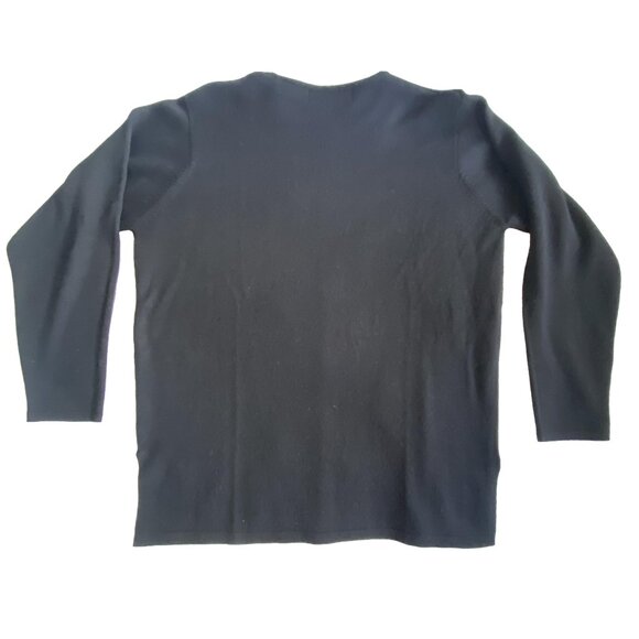 KAREN SCOTT Black Wool Blend Beaded Floral Appliqué Sweater Pullover M - Picture 3 of 12